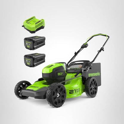 Greenworks 80V 21" Brushless Cordless (Push) Lawn Mower (75+ Compatible Tools), (2) 2.0Ah Batteries and 30 Minute Rapid Charger Included