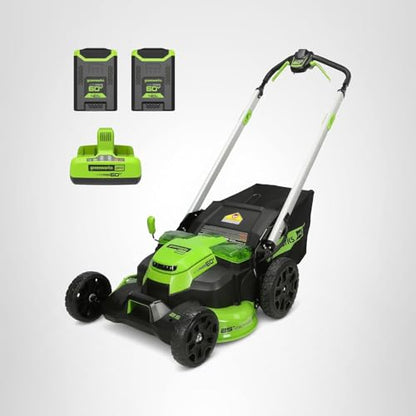 Greenworks 60V 21" Self-Propelled Cordless Lawn Mower, Brushless Motor, LED Lights, Includes 2X 4.0Ah Batteries & Rapid Dual-Port Charger(75+ Tool Compatibility, 45Min Runtime)