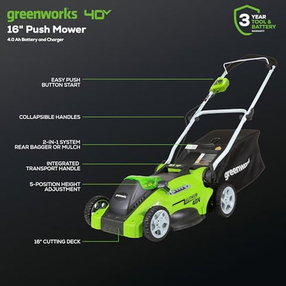 Greenworks 40V 21" Self-Propelled Cordless Lawn Mower – Brushless Motor, 5.0Ah Battery & Charger(75+ Tool Compatible)