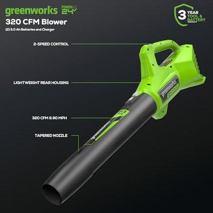 Greenworks 48V (24V x 2) 21" Brushless Cordless (Self-Propelled) Lawn Mower (LED Headlight), (2) 5.0Ah Batteries and Dual Port Rapid Charger Included (200+ Compatible Tools)
