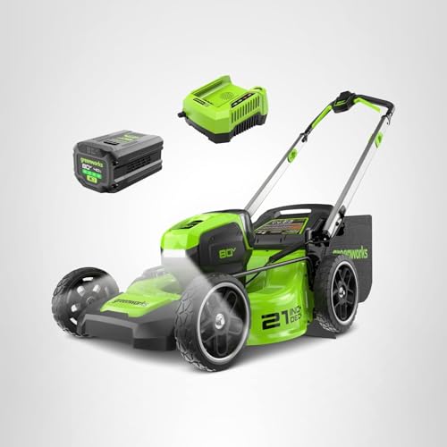 Greenworks 80V 21" Brushless Cordless (Push) Lawn Mower (75+ Compatible Tools), (2) 2.0Ah Batteries and 30 Minute Rapid Charger Included