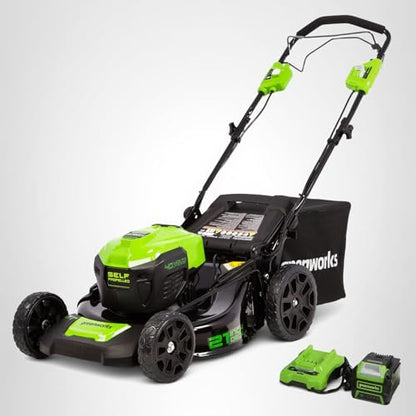 Greenworks 40V 21" Brushless Cordless (Self-Propelled) Lawn Mower (75+ Compatible Tools), 5.0Ah Battery and Charger Included