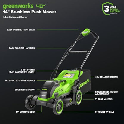 Greenworks 40V 21" Self-Propelled Cordless Lawn Mower – Brushless Motor, 5.0Ah Battery & Charger(75+ Tool Compatible)