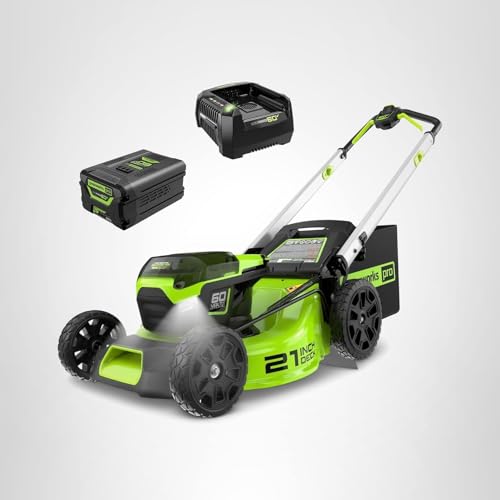 Greenworks 60V 21" Self-Propelled Cordless Lawn Mower, Brushless Motor, LED Lights, Includes 2X 4.0Ah Batteries & Rapid Dual-Port Charger(75+ Tool Compatibility, 45Min Runtime)