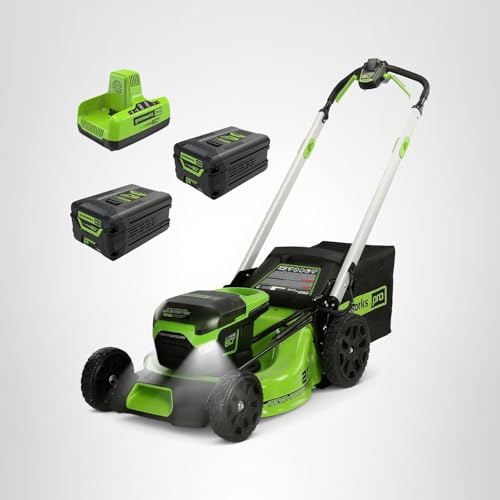 Greenworks 60V 21" Self-Propelled Cordless Lawn Mower, Brushless Motor, LED Lights, Includes 2X 4.0Ah Batteries & Rapid Dual-Port Charger(75+ Tool Compatibility, 45Min Runtime)