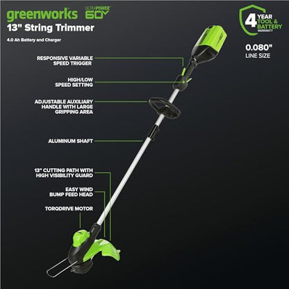 Greenworks 60V 21" Self-Propelled Cordless Lawn Mower, Brushless Motor, LED Lights, Includes 2X 4.0Ah Batteries & Rapid Dual-Port Charger(75+ Tool Compatibility, 45Min Runtime)