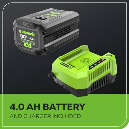 Greenworks 80V 25" Brushless Cordless (Self-Propelled) Dual Blade Lawn Mower (LED Headlight + Aluminum Handles), 4.0Ah Battery and Rapid Charger Included