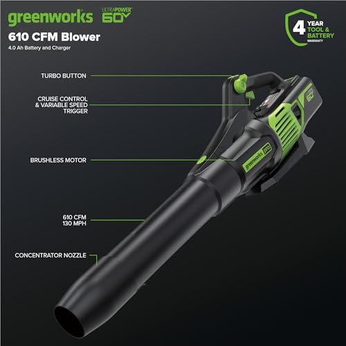 Greenworks 60V 21" Self-Propelled Cordless Lawn Mower, Brushless Motor, LED Lights, Includes 2X 4.0Ah Batteries & Rapid Dual-Port Charger(75+ Tool Compatibility, 45Min Runtime)