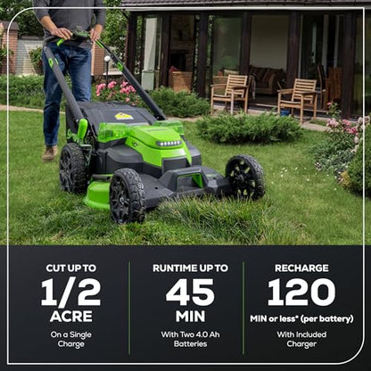 Greenworks 40V 21" Self-Propelled Cordless Lawn Mower – Brushless Motor, 5.0Ah Battery & Charger(75+ Tool Compatible)