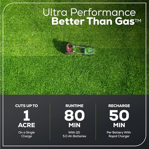 Greenworks 60V 21" Self-Propelled Cordless Lawn Mower, Brushless Motor, LED Lights, Includes 2X 4.0Ah Batteries & Rapid Dual-Port Charger(75+ Tool Compatibility, 45Min Runtime)