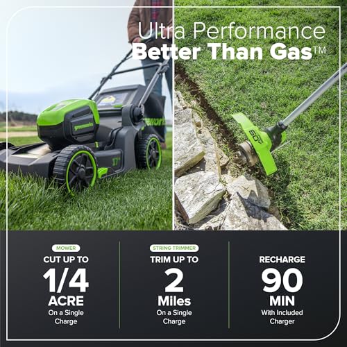 Greenworks 60V 21" Self-Propelled Cordless Lawn Mower, Brushless Motor, LED Lights, Includes 2X 4.0Ah Batteries & Rapid Dual-Port Charger(75+ Tool Compatibility, 45Min Runtime)