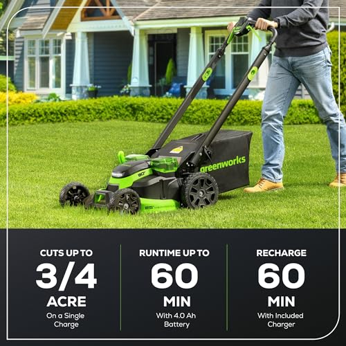 Greenworks 80V 25" Brushless Cordless (Self-Propelled) Dual Blade Lawn Mower (LED Headlight + Aluminum Handles), 4.0Ah Battery and Rapid Charger Included