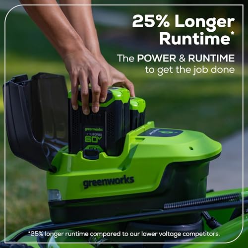 Greenworks 60V 21" Self-Propelled Cordless Lawn Mower, Brushless Motor, LED Lights, Includes 2X 4.0Ah Batteries & Rapid Dual-Port Charger(75+ Tool Compatibility, 45Min Runtime)