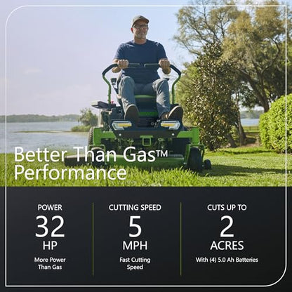 Greenworks 80V 42" CROSSOVERZ Zero Turn Lawn Mower, (4) 5.0Ah Batteries and (600W) Plug in Charger