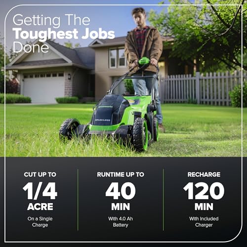 Greenworks 40V 21" Self-Propelled Cordless Lawn Mower – Brushless Motor, 5.0Ah Battery & Charger(75+ Tool Compatible)