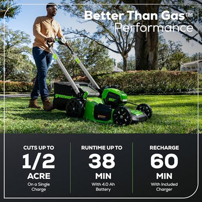 Greenworks 80V 21" Brushless Cordless (Push) Lawn Mower (75+ Compatible Tools), (2) 2.0Ah Batteries and 30 Minute Rapid Charger Included