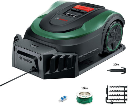Bosch Robotic Lawnmower Indego M 700 (with 18V battery, docking station included, cutting width 19 cm, for lawns of up to 700 m², in carton packaging)