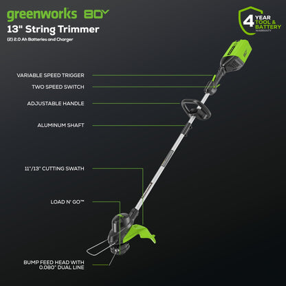 Greenworks 80V 21" Brushless Cordless (Self-Propelled) Lawn Mower (75+ Compatible Tools), 4.0Ah Battery and 60 Minute Rapid Charger Included