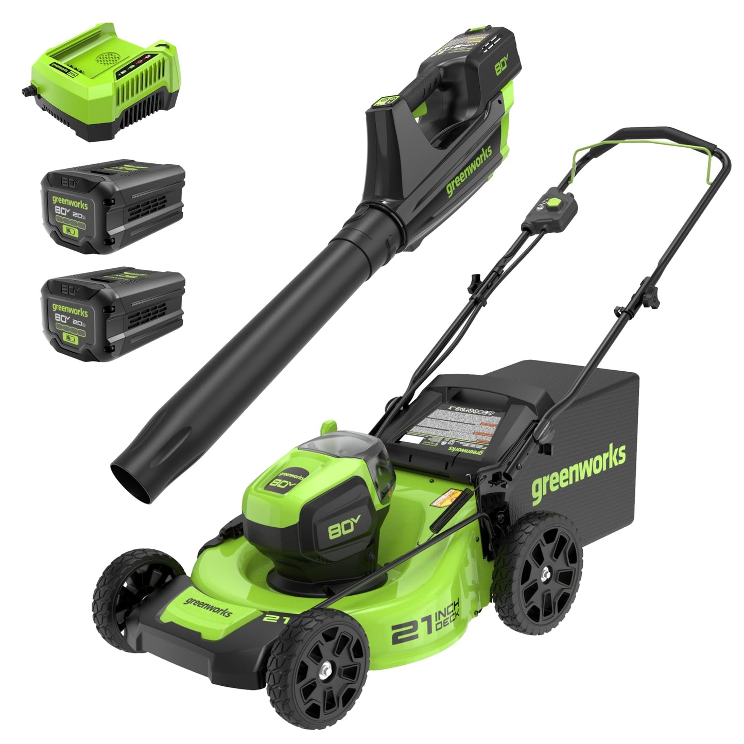 Greenworks 80V 25" Brushless Cordless (Self-Propelled) Dual Blade Lawn Mower (LED Headlight + Aluminum Handles), 4.0Ah Battery and Rapid Charger Included