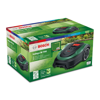 Bosch Robotic Lawnmower Indego M 700 (with 18V battery, docking station included, cutting width 19 cm, for lawns of up to 700 m², in carton packaging)