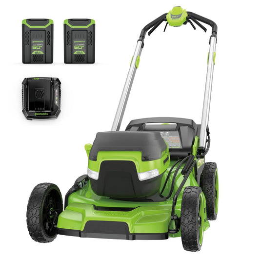 Greenworks 60V 21" Self-Propelled Cordless Lawn Mower, Brushless Motor, LED Lights, Includes 2X 4.0Ah Batteries & Rapid Dual-Port Charger(75+ Tool Compatibility, 45Min Runtime)