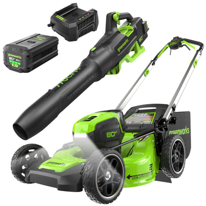 Greenworks 80V 21" Brushless Cordless (Self-Propelled) Lawn Mower (75+ Compatible Tools), 4.0Ah Battery and 60 Minute Rapid Charger Included