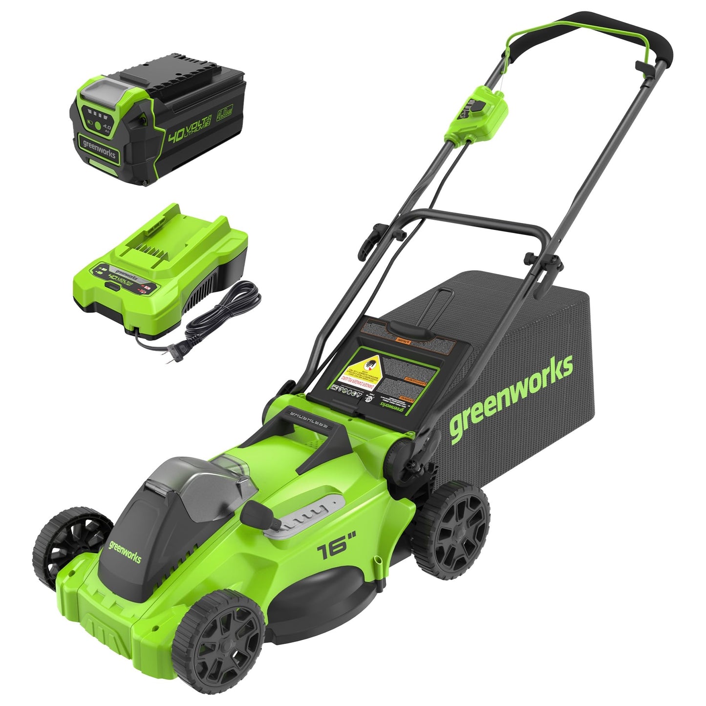 Greenworks 40V 16" Brushless Cordless (Push) Lawn Mower + Blower (350 CFM), 4.0Ah Battery and Charger Included (75+ Compatible Tools)