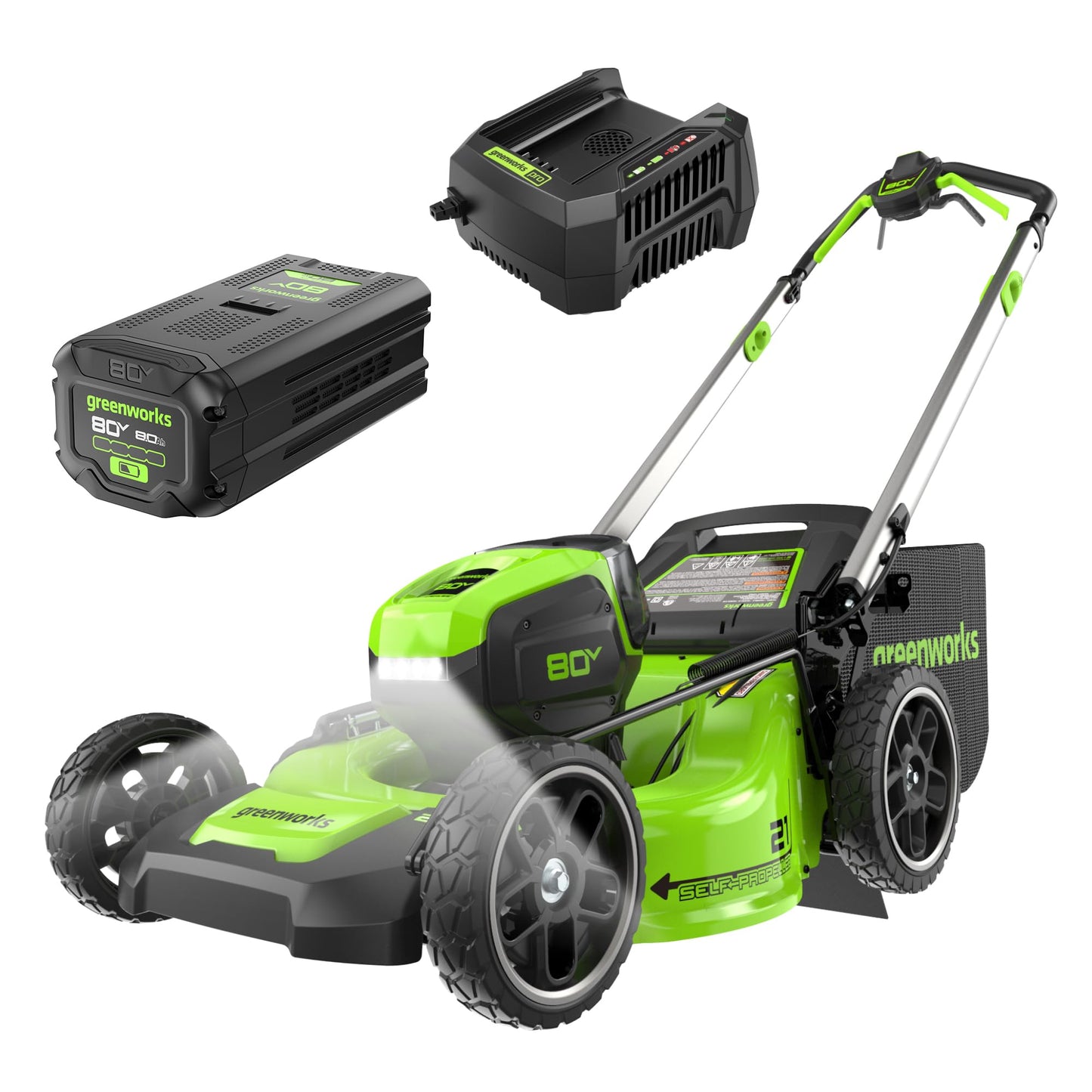 Greenworks 80V 21" Brushless Cordless (Self-Propelled) Lawn Mower (75+ Compatible Tools), 4.0Ah Battery and 60 Minute Rapid Charger Included