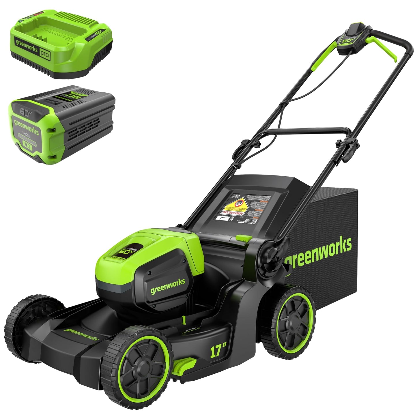 Greenworks 60V 21" Self-Propelled Cordless Lawn Mower, Brushless Motor, LED Lights, Includes 2X 4.0Ah Batteries & Rapid Dual-Port Charger(75+ Tool Compatibility, 45Min Runtime)