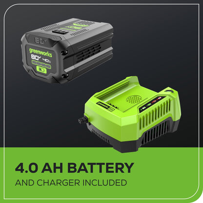 Greenworks 80V 25" Brushless Cordless (Self-Propelled) Dual Blade Lawn Mower (LED Headlight + Aluminum Handles), 4.0Ah Battery and Rapid Charger Included