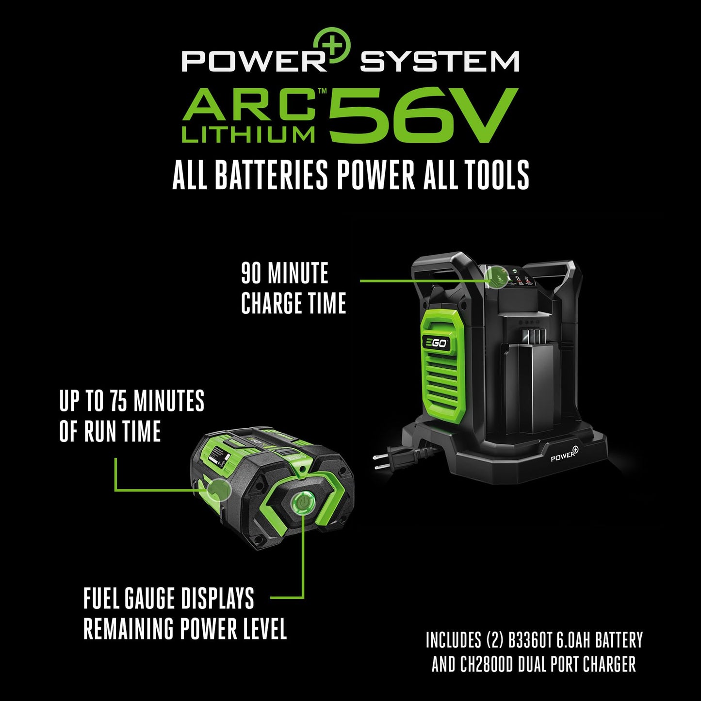EGO POWER+ Electric Lawn Mower, Self-Propelled Cordless with Select Cut and Touch Drive, Includes (2) 56V 6.0Ah Batteries and Rapid Charger - LM2134SP-2