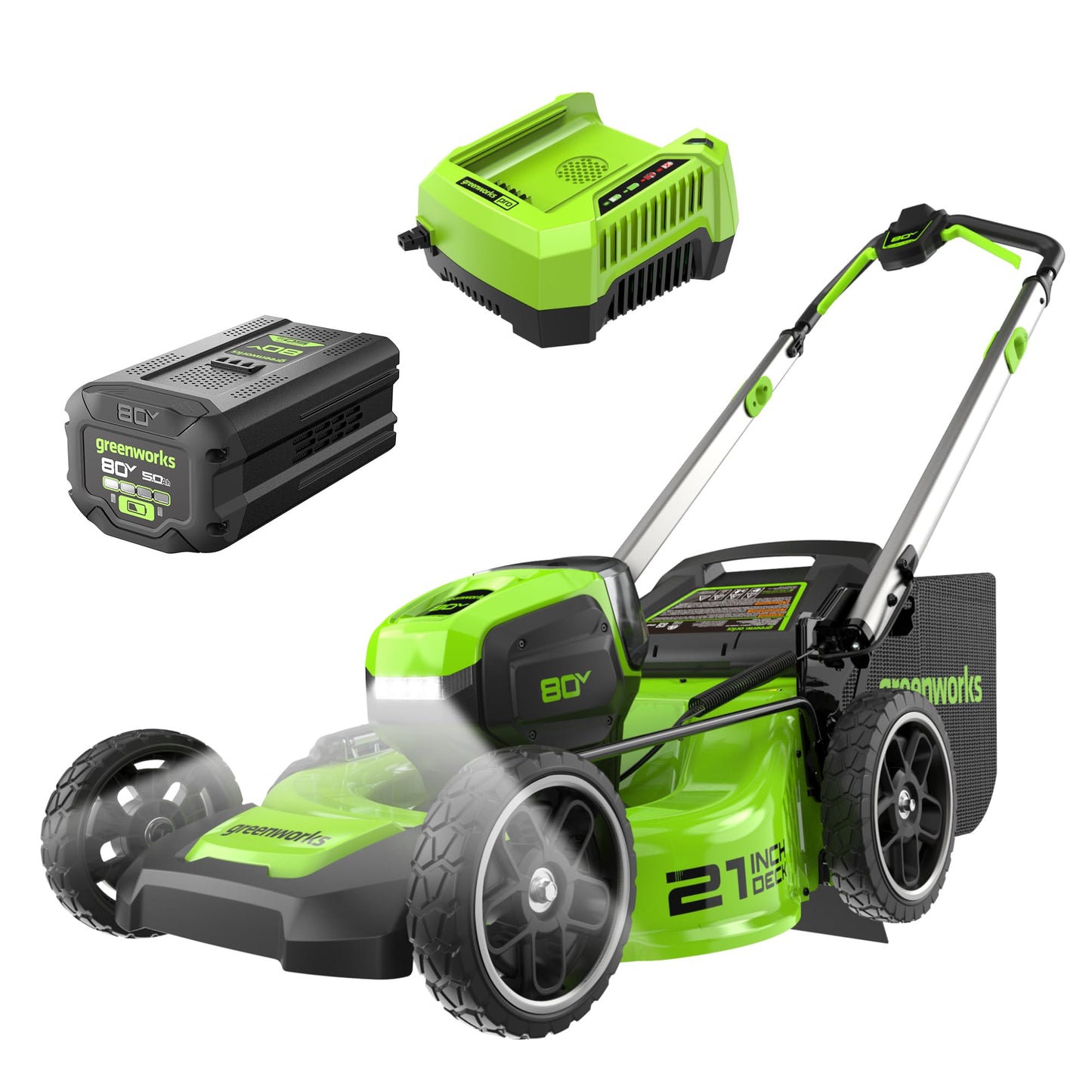 Greenworks 80V 21" Brushless Cordless (Self-Propelled) Lawn Mower (75+ Compatible Tools), 4.0Ah Battery and 60 Minute Rapid Charger Included