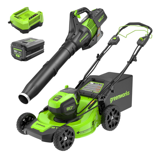 Greenworks 80V 25" Brushless Cordless (Self-Propelled) Dual Blade Lawn Mower (LED Headlight + Aluminum Handles), 4.0Ah Battery and Rapid Charger Included