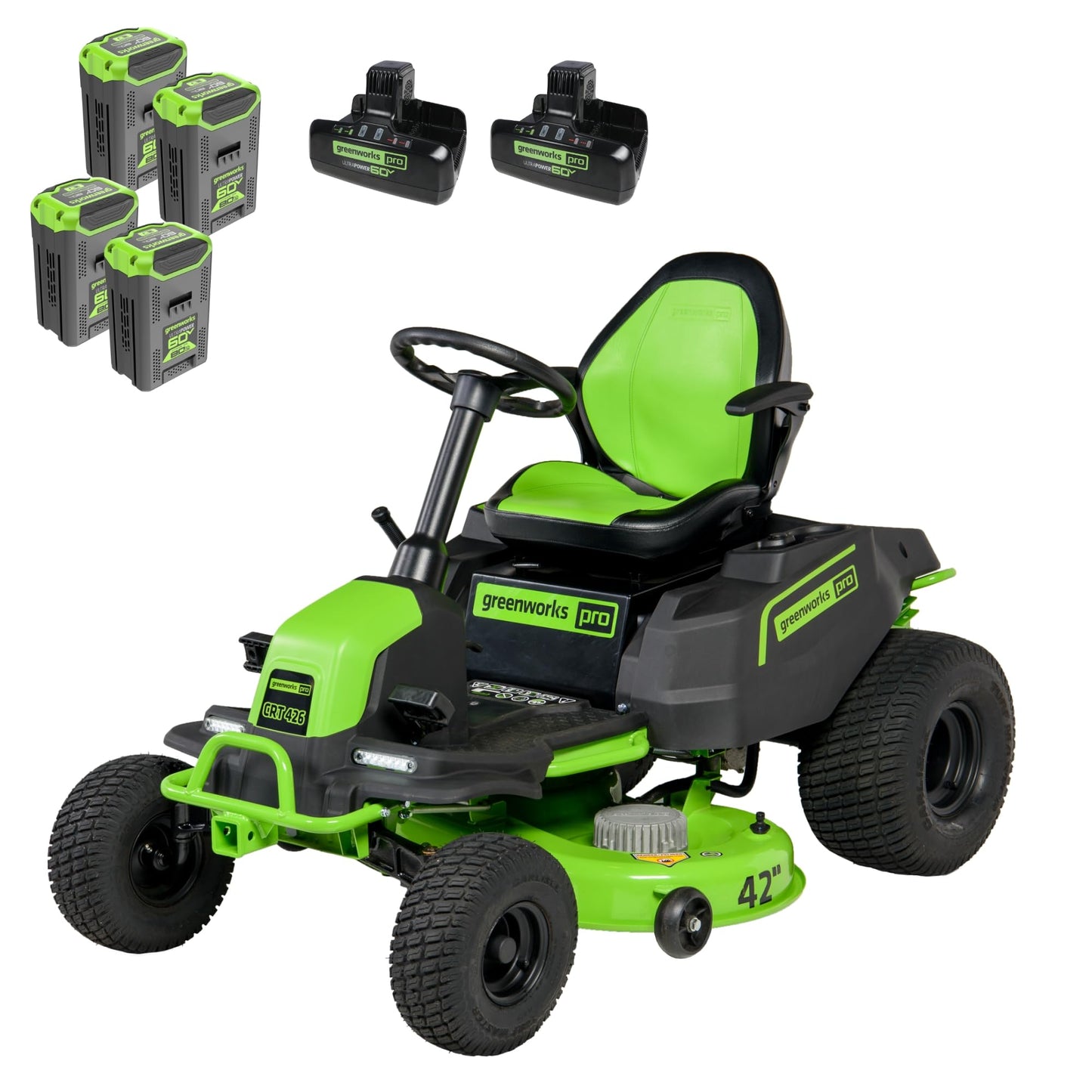 Greenworks 60V 60" Zero Turn, (2) 20.0Ah + (4) 10.0Ah Batteries + Wall Charger