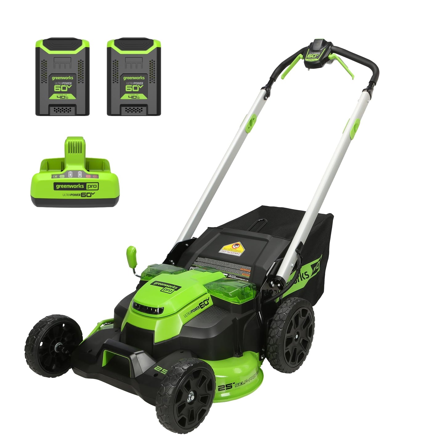 Greenworks 60V 21" Self-Propelled Cordless Lawn Mower, Brushless Motor, LED Lights, Includes 2X 4.0Ah Batteries & Rapid Dual-Port Charger(75+ Tool Compatibility, 45Min Runtime)