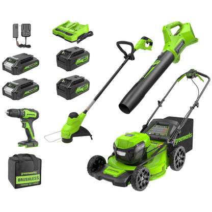 Greenworks 48V (24V x 2) 21" Brushless Cordless (Self-Propelled) Lawn Mower (LED Headlight), (2) 5.0Ah Batteries and Dual Port Rapid Charger Included (200+ Compatible Tools)