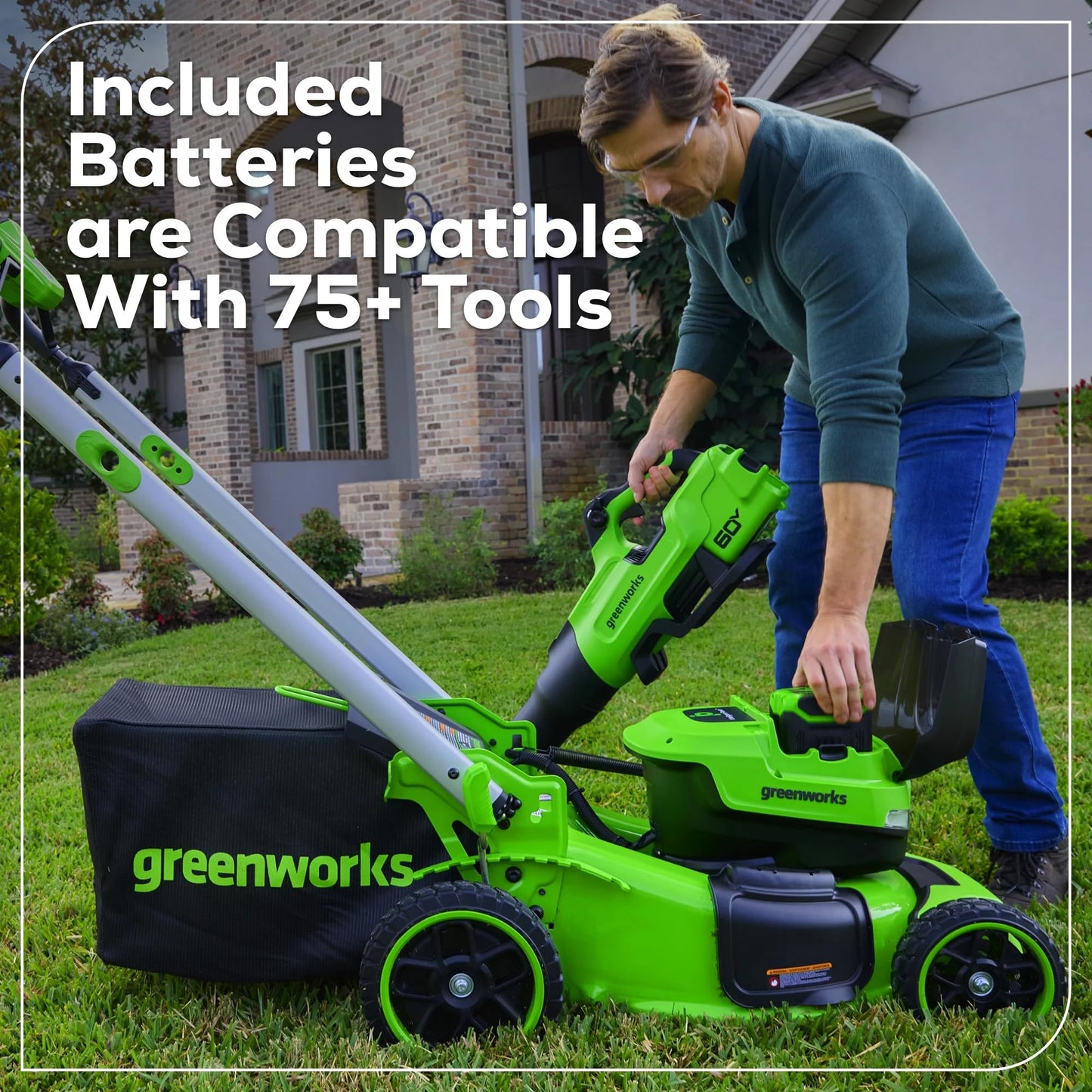 Greenworks 60V 21" Self-Propelled Cordless Lawn Mower, Brushless Motor, LED Lights, Includes 2X 4.0Ah Batteries & Rapid Dual-Port Charger(75+ Tool Compatibility, 45Min Runtime)