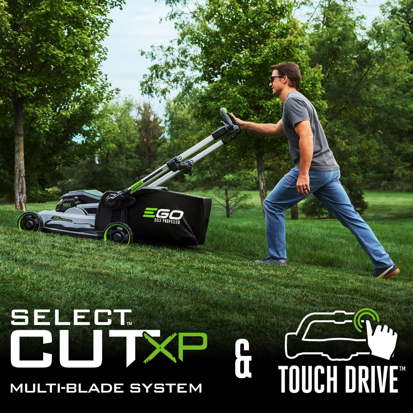 EGO POWER+ Electric Lawn Mower, Self-Propelled Cordless with Select Cut and Touch Drive, Includes (2) 56V 6.0Ah Batteries and Rapid Charger - LM2134SP-2