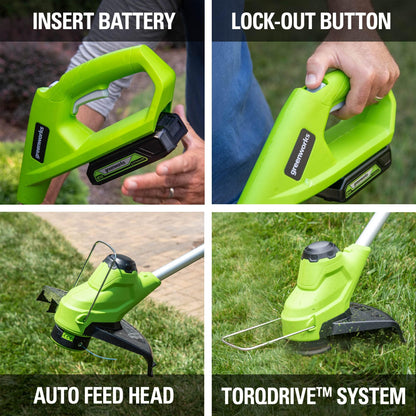 Greenworks 48V (2x24V) Electric Lawn Mower Combo Kit: 20"Steel Deck Push Mower, 12" String Trimmer, 320 CFM Blower, 3 Batteries & 2 Chargers, 3-Year Warranty.