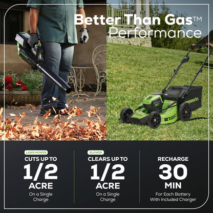 Greenworks 80V 25" Brushless Cordless (Self-Propelled) Dual Blade Lawn Mower (LED Headlight + Aluminum Handles), 4.0Ah Battery and Rapid Charger Included