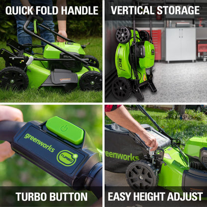 Greenworks 48V (2x24V) Electric Lawn Mower Combo Kit: 20"Steel Deck Push Mower, 12" String Trimmer, 320 CFM Blower, 3 Batteries & 2 Chargers, 3-Year Warranty.