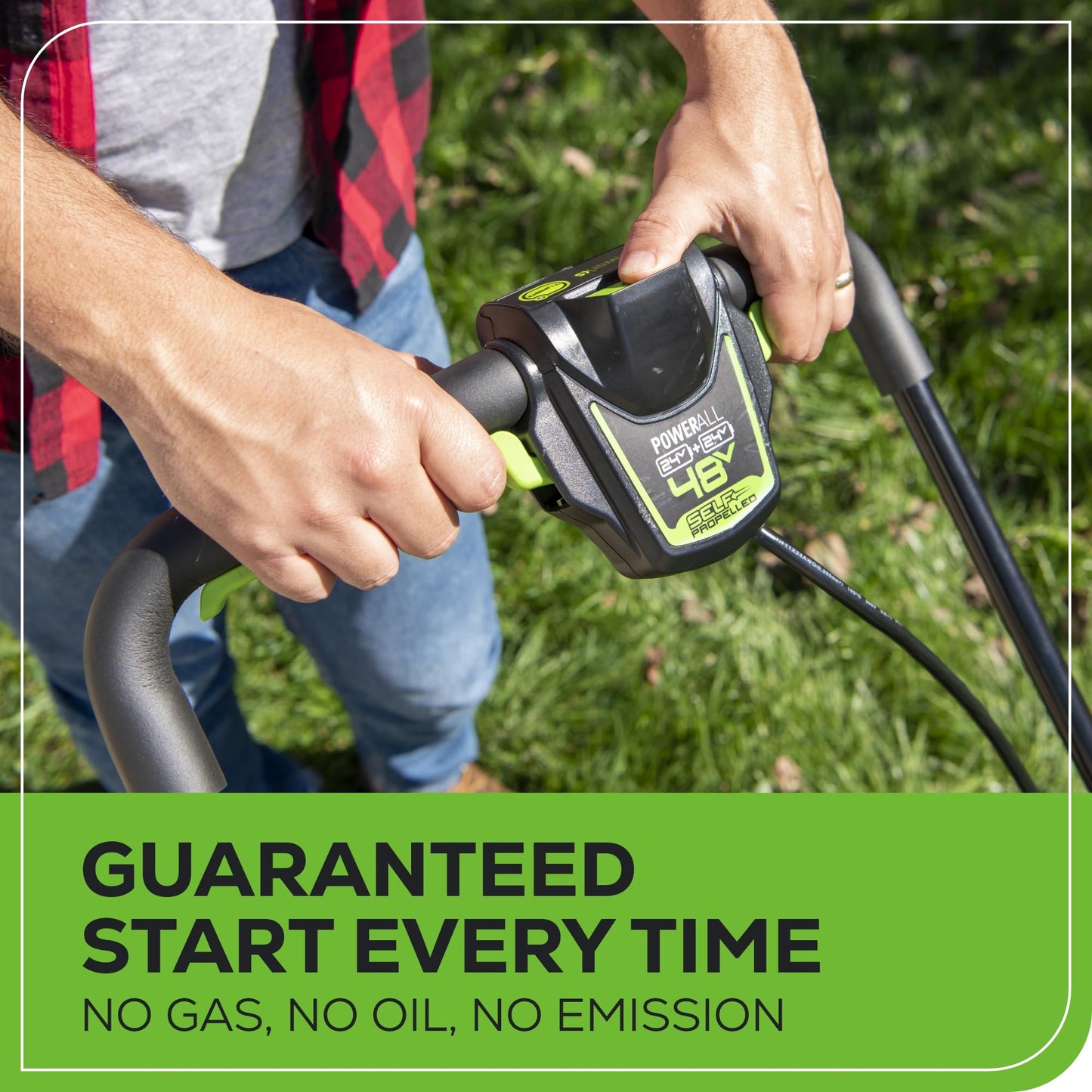 Greenworks 48V (2x24V) Electric Lawn Mower Combo Kit: 20"Steel Deck Push Mower, 12" String Trimmer, 320 CFM Blower, 3 Batteries & 2 Chargers, 3-Year Warranty.