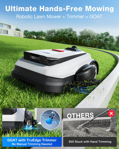 ECOVACS Goat A2000 LiDAR PRO Robotic Lawn Mower for Up to 1/2 Acre, Wire-Free with Dual-LiDAR Auto Mapping, Built-in TruEdge Edge Trimmer, AIVI 3D Obstacle Avoidance, Smart App Control