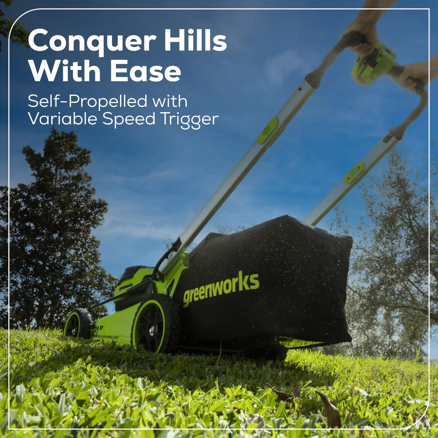 Greenworks 60V 21" Self-Propelled Cordless Lawn Mower, Brushless Motor, LED Lights, Includes 2X 4.0Ah Batteries & Rapid Dual-Port Charger(75+ Tool Compatibility, 45Min Runtime)