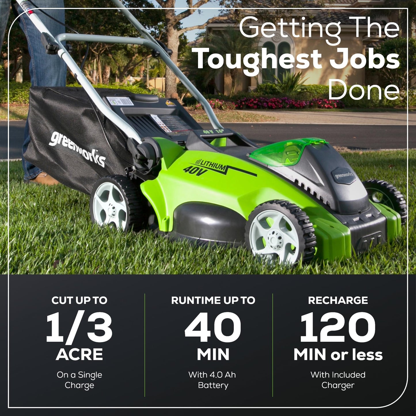 Greenworks 40V 21" Self-Propelled Cordless Lawn Mower – Brushless Motor, 5.0Ah Battery & Charger(75+ Tool Compatible)