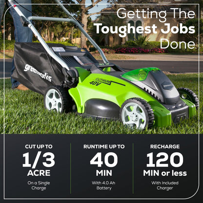 Greenworks 40V 21" Self-Propelled Cordless Lawn Mower – Brushless Motor, 5.0Ah Battery & Charger(75+ Tool Compatible)