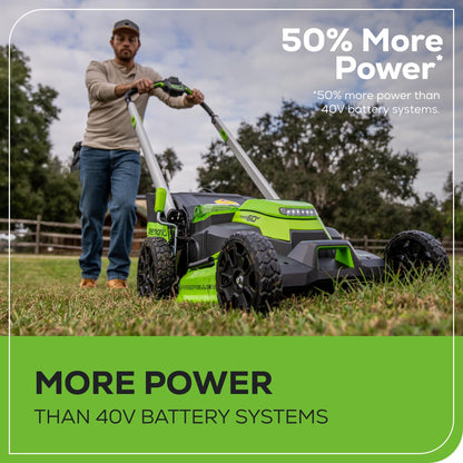 Greenworks 60V 21" Self-Propelled Cordless Lawn Mower, Brushless Motor, LED Lights, Includes 2X 4.0Ah Batteries & Rapid Dual-Port Charger(75+ Tool Compatibility, 45Min Runtime)