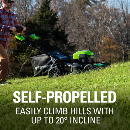 Greenworks 40V 21" Brushless Cordless (Self-Propelled) Lawn Mower (75+ Compatible Tools), 5.0Ah Battery and Charger Included