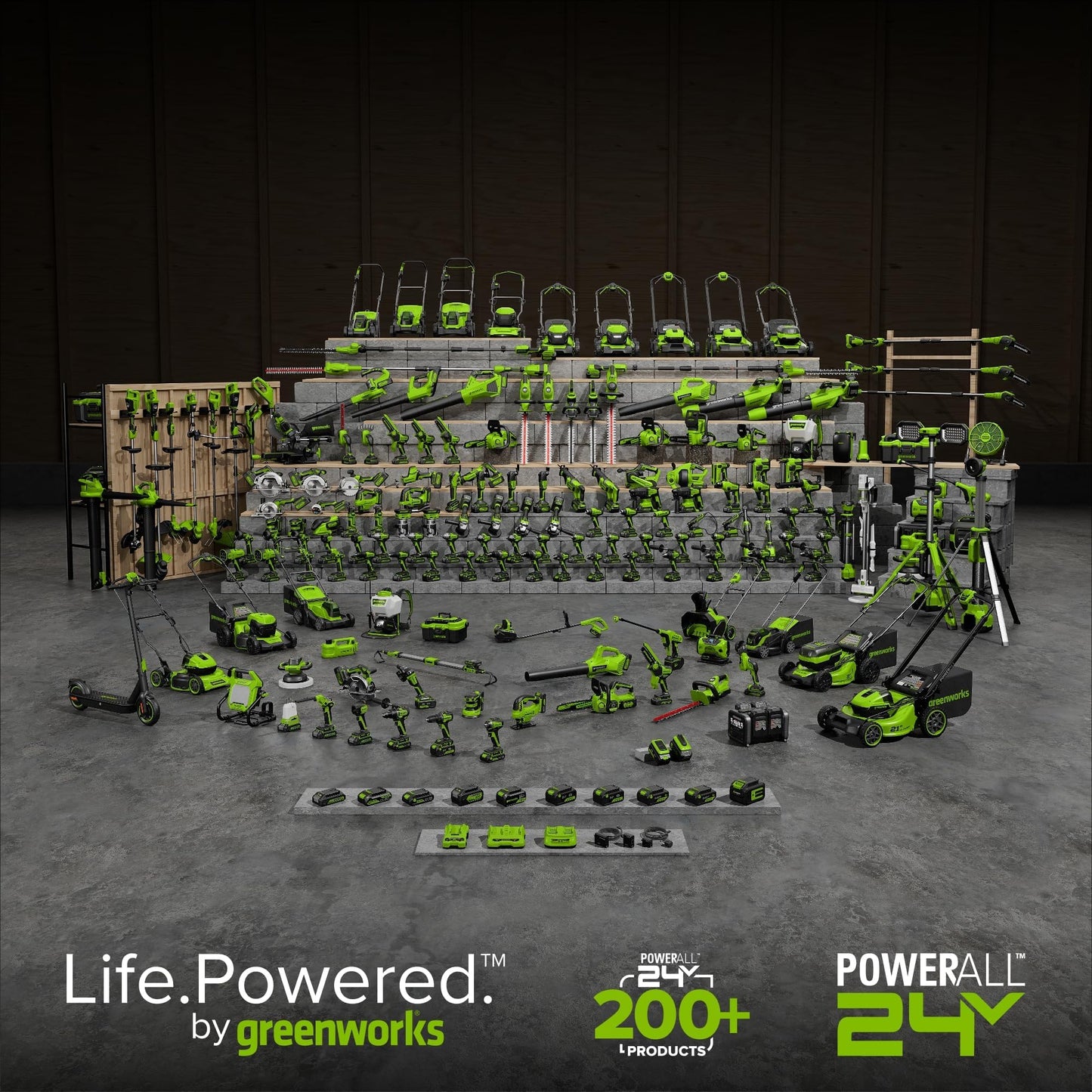 Greenworks 48V (2x24V) Electric Lawn Mower Combo Kit: 20"Steel Deck Push Mower, 12" String Trimmer, 320 CFM Blower, 3 Batteries & 2 Chargers, 3-Year Warranty.