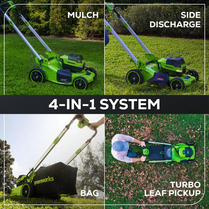 Greenworks 60V 21" Self-Propelled Cordless Lawn Mower, Brushless Motor, LED Lights, Includes 2X 4.0Ah Batteries & Rapid Dual-Port Charger(75+ Tool Compatibility, 45Min Runtime)